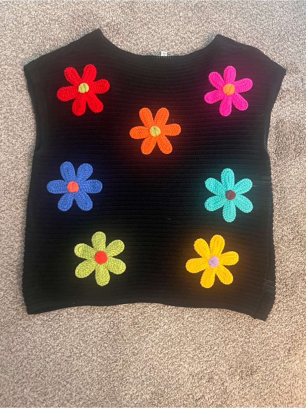 BiBi Black Ribbed Knit Sweater Top with Pink Star Logo